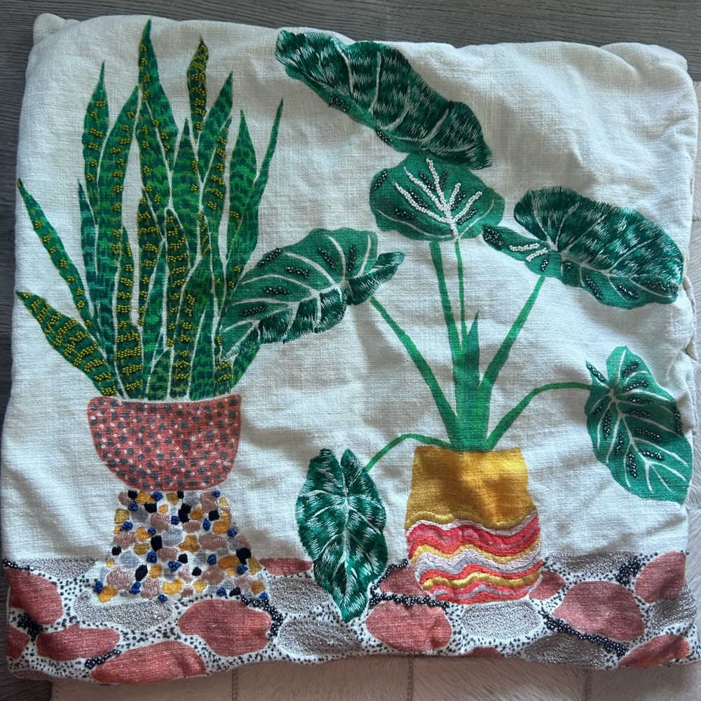 West Elm Colorful Plant Print Throw Pillow Cover